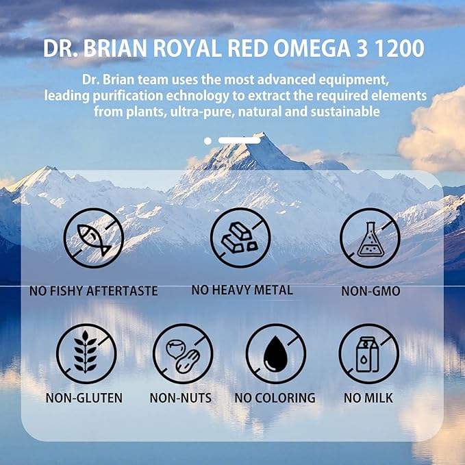 Dr. Brian Royal Red Omega 3 1200, Fish Oil Supplement with EPA and DHA Omega 3 Fish Oil Contain Vitamin D,E Omega 3 Support for Physical Health - 90 Soft Gels
