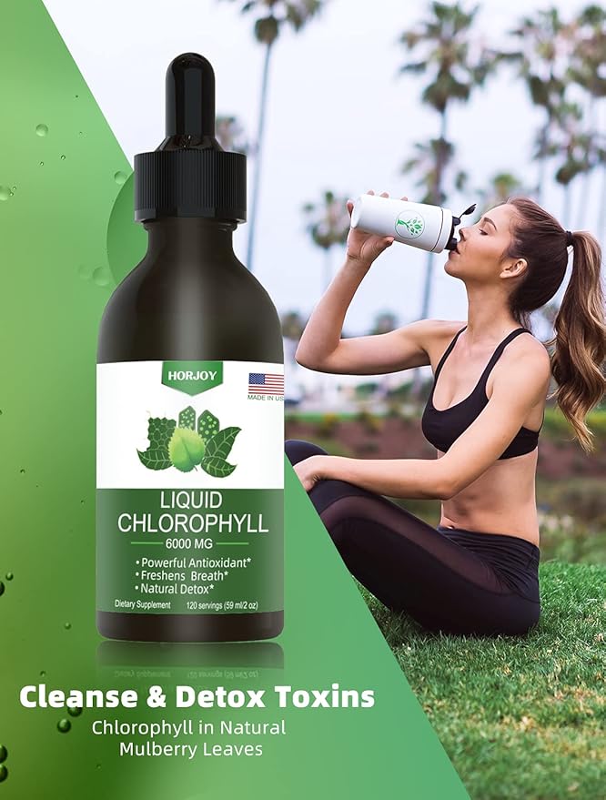 Chlorophyll Liquid Drops - 100% Natural Energy Booster and Immune Support - Internal Deodorant and Detox - Altitude Sickness Relief - Fast Absorption, Vegan & Non-GMO - 120 Servings (Pack of 1)
