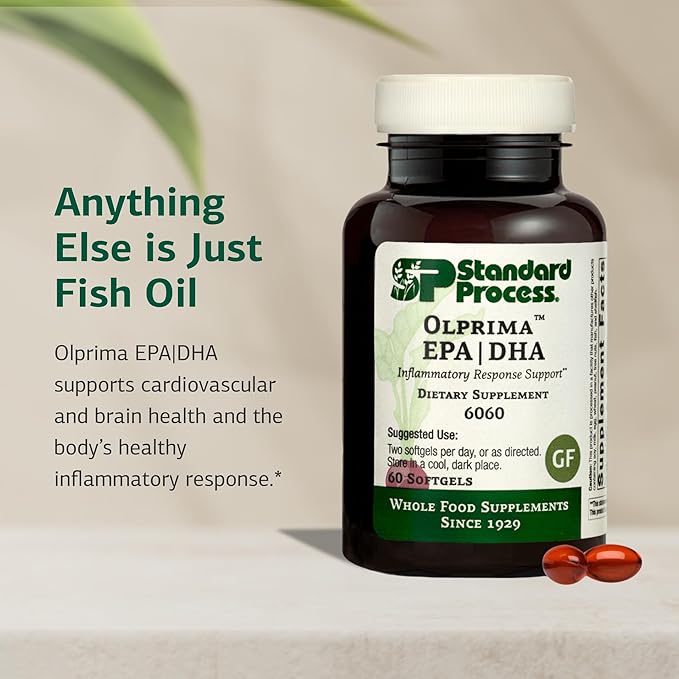 Standard Process Inc. Olprima EPA/DHA - Whole Food Brain Health, Heart Health Support, Sardine and Anchovy Fish Oil, Omega 3 with Astaxanthin - Gluten Free - 60 Softgels