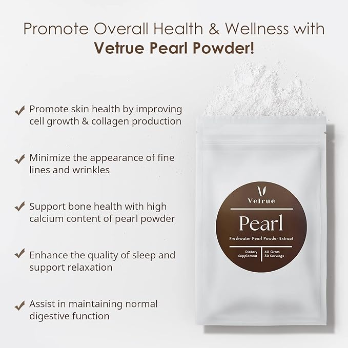 Pure Pearl Powder | 60 Grams |100% Natural Ingredients from Fresh Water | Non-GMO | Dietary Supplement with Calcium & Amino Acids (30 Servings)