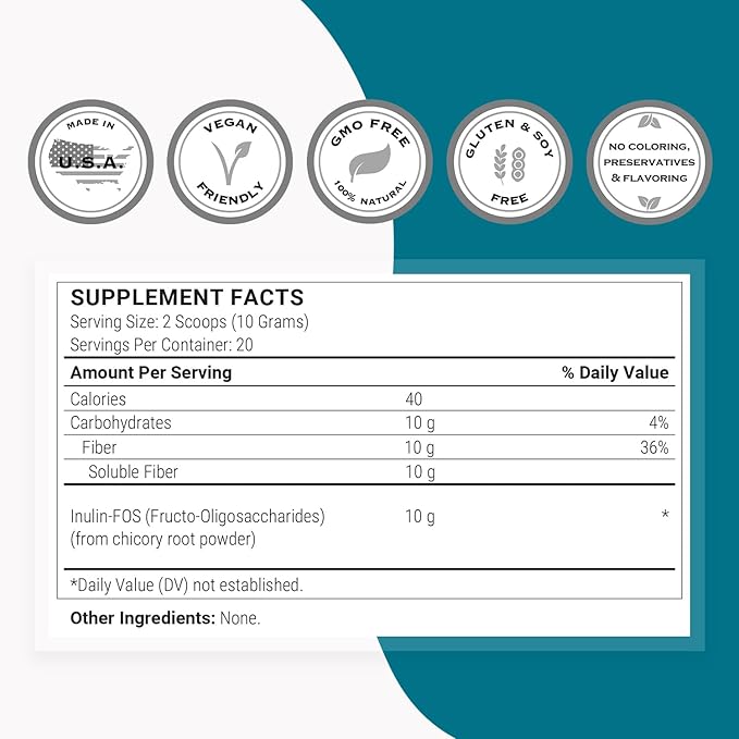 Supersmart - Fructo Oligosaccharides Powder (Prebiotics FOS) - Oligofructose Inulin - Fiber Supplement - Intestinal Flora & Gut Health - Digestive Support | Non-GMO & Gluten Free - 200 g
