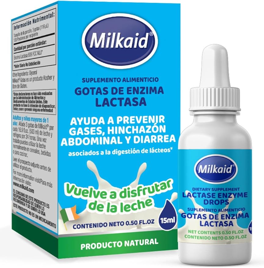 Milkaid Lactase Enzyme Drops for Lactose Intolerance | Prevents Gas, Bloating & Diarrhea | Fast Acting Dairy Digestive Supplement | Gluten Free & Vegetarian | No Artificial Flavor | 0.5 Fl Oz (3)