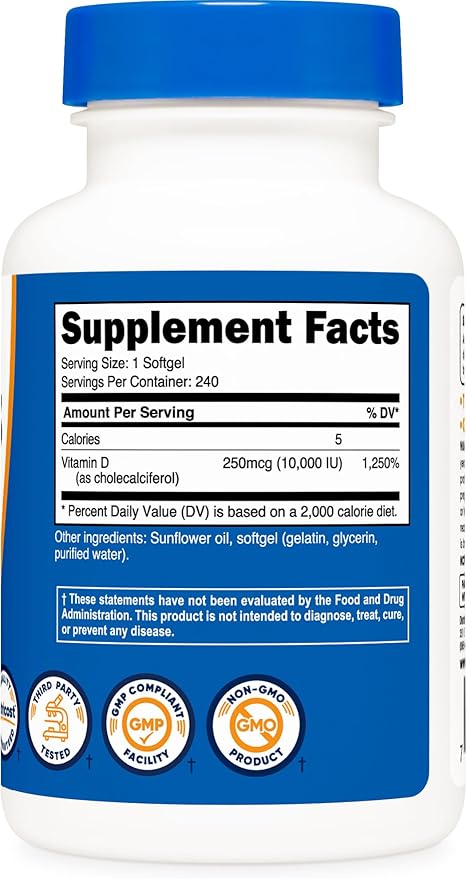 Nutricost Vitamin D3 10,000 IU, 240 Soft Gel Caps (3 Bottles)