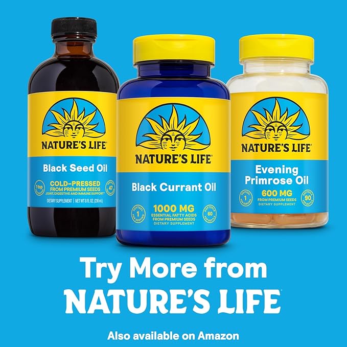 NATURE'S LIFE Black Currant Seed Oil 1000mg - Black Currant Oil, Natural Source of Omega 6 Gamma Linolenic Acid (GLA) and Omega 3 Alpha-Linolenic Acid (ALA), 60-Day Guarantee, 60 Servings, 60 Softgels
