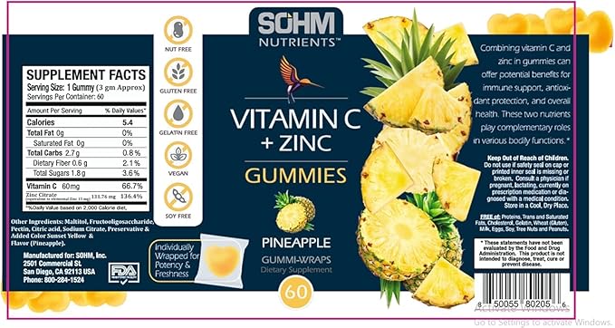 Vitamin C 60000mcg + Zinc 15000mcg Gummies, Individually Wrapped 60 Count, Supports Healthy Immune Health, Vitamin C Gummies,Supplements for Adults