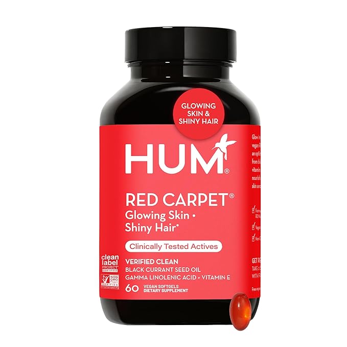 HUM Red Carpet - Skin & Hair Supplement - Black Currant Seed Oil for Glowing Skin & Strong Thicker Hair with Vitamin E & Omegas 3/6 - Hair Growth Vitamins for Women (60-Count)