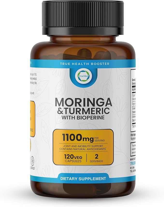 Moringa & Turmeric with BioPerine 10mg 95% Piperine – 1100 MG Joint Support Supplement with 95% Curcuminoids, 120 Vegan Capsules, USA-Made, GMP & UL-Certified