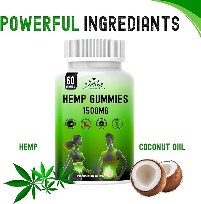 Hemp Gummies 1500mg | High Strength | Delicious Natural Fruit Flavour | Relaxation & Improve Sleep | Vegan & GMO-Free - 60 Gummies