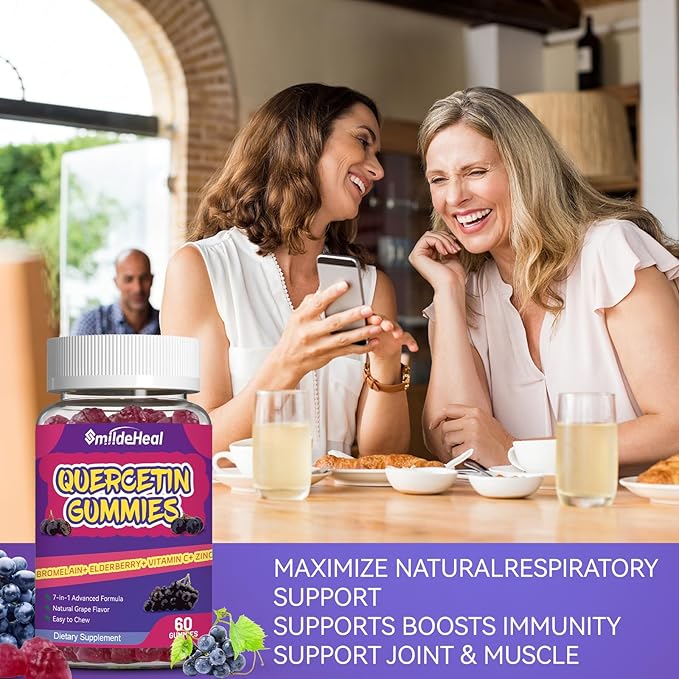 2 Pack Quercetin Gummies 1200MG, Quercetin Gummies with Bromelain, Zinc Vitamin C, Immune System Vegan Gummy for Adult & Kid, 120 Vegan