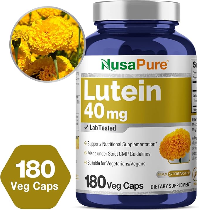NusasPure Lutein 40mg 180 Veggie Capsules (Non-GMO, Vegan)
