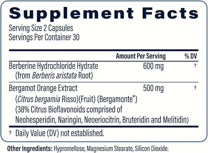 Berbercol | 500mg Citrus Bergamot (as Bergamonte) & Berberine | Naturally Supports Heart Health and More | 60 Capsules