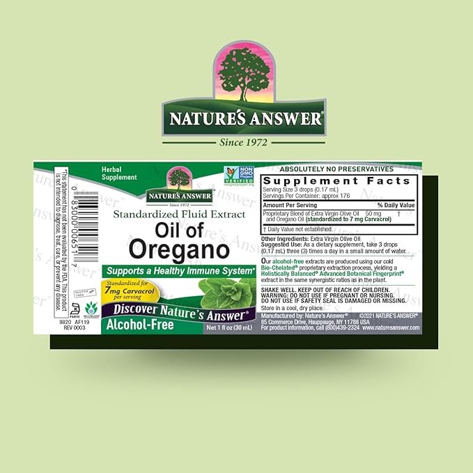 Nature's Answer Oil of Oregano Leaf | Supports Healthy Intestinal & Digestive Function | Promotes Overall Good Health and Wellness | Gluten-Free, Alcohol-Free & No Preservatives 1oz