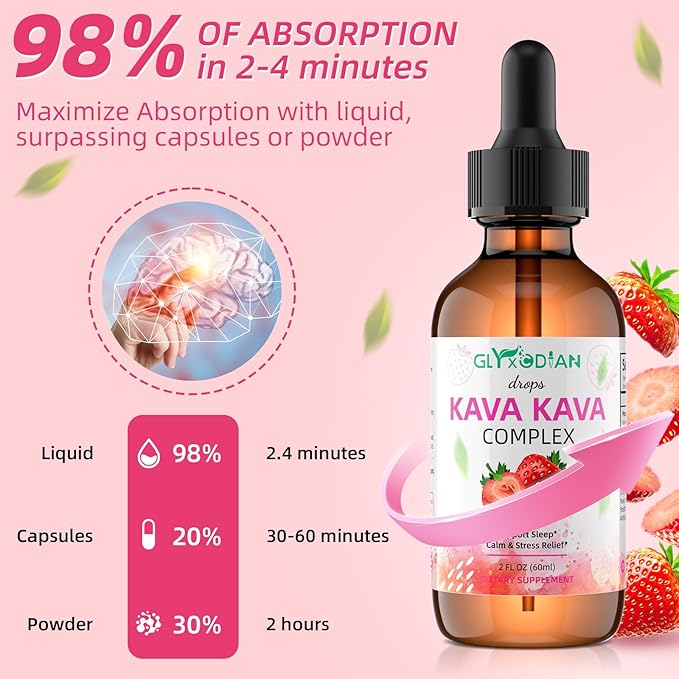 Kava Kava Root Liquid Drops: Kava Extract Supplement Calmness Relaxation Stress Relief Sleep Support High Potency Vegan Fast Acting Herbal with Kavalactones for Balanced Mood Alcohol Free Non-GMO