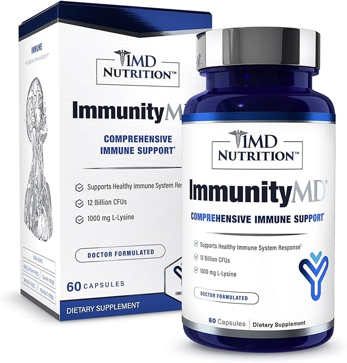 1MD Nutrition ImmunityMD - Immune Health Probiotic | Potent, Doctor-Selected Probiotic Strains with Prebiotic - Promote Overall Immune System Strength, Reduce Everyday Stress | 60 Capsules (2 Pack)