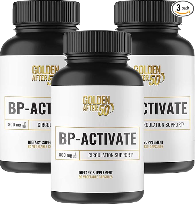 Golden After 50 BP-Activate - Nitric Oxide Supplement with Essential Amino Acids - Blood Circulation and Heart Health Support Supplement - 3 Bottles - 800mg L Arginine, AAKG, L Citrulline