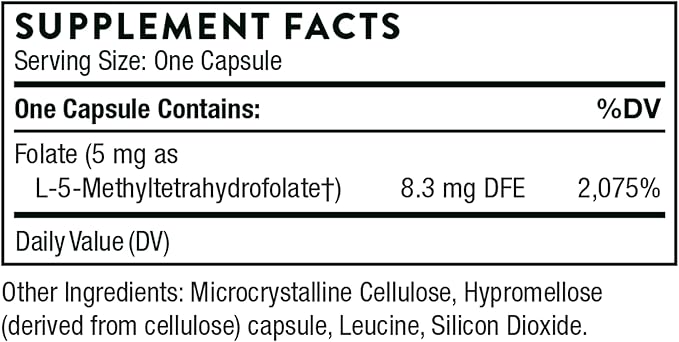 THORNE 5-MTHF - Methylfolate (Active B9 Folate) Supplement - Supports Cardiovascular Health, Fetal Development, Nerve Health, Methylation, and Homocysteine Levels* - 60 Capsules - 5-MTHF 5mg