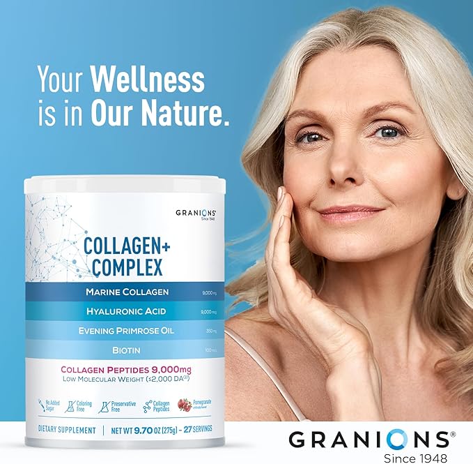 Marine Collagen Supplement Powder - Type I Hydrolyzed Marine Collagen Peptides, Protein, Biotin, Hyaluronic Acid, Vitamin C, Vital Antioxidants, Skin Supplements for Women - Pomegranate 9.7oz
