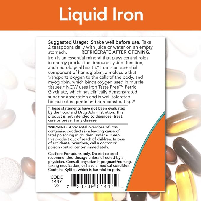 NOW Supplements, Iron Liquid 18 mg, Non-Constipating*, Essential Mineral, 8-Ounce