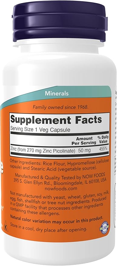 Now Foods Zinc Picolinate, 120 caps 50mg (2-Pack)