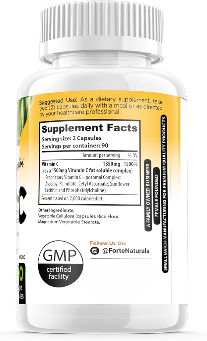 High Dose Vitamin C 1500mg Liposomal C Complex Supplement with Sunflower Lecithin Capsules Supplements Clogged Milk Sunflower Lecithin 180 Capsules Celebration Vitamins