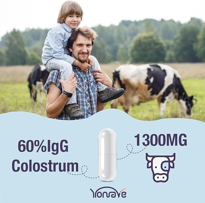 Bovine Colostrum Capsules Supplement 1300mg - Extra High 60% IgG Bovine Colostrum - Gut, Bone, Exercise, Immune - 60 Capsules