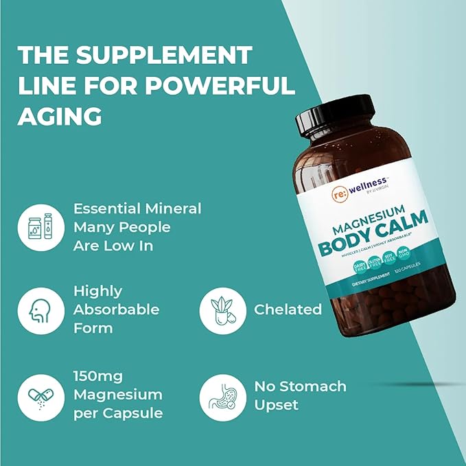 Reignite Wellness by JJ Virgin | Magnesium Body Calm | Chelated Magnesium Supplement for Energy Production, Sense of Calm & Immune Support | Magnesium Bisglycinate Chelate Complex | 120 Capsules