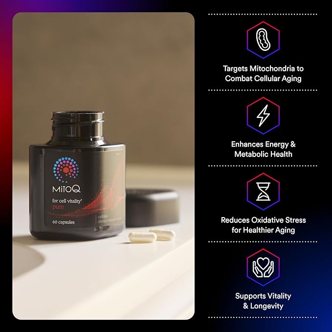 MitoQ Pure Advanced Mitochondria Supplement Superior Bioavailability to CoQ10 | Reduces Free Radical Damage for Healthy Aging, Metabolism, Heart Health, Energy, Strength & Mobility