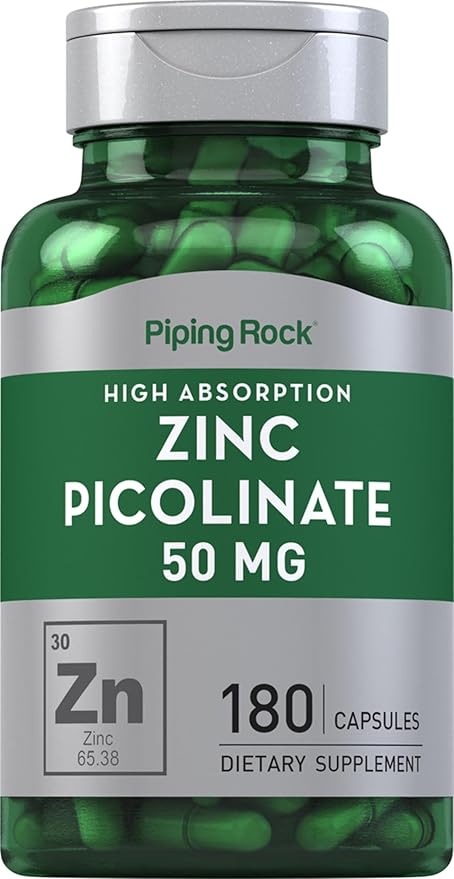Piping Rock Zinc Picolinate 50mg | 180 Capsules | Non-GMO, Gluten Free Supplement