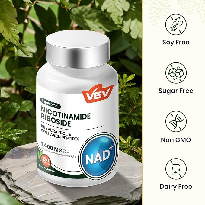 VEV Liposomal NAD+ Supplement – NAD Resveratrol Supplement with Collagen, CoQ10, Quercetin – 120 Capsules – NAD Supplements for Women & Men – Cellular Energy & Wellness Support