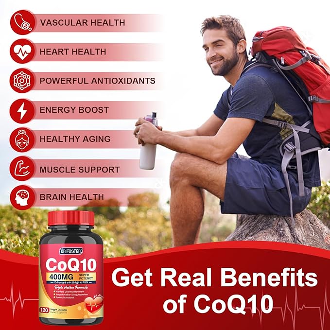 CoQ10 400mg-High Absorption Coenzyme Q10 Supplements with PQQ, Shilajit & Vitamin E, Powerful Antioxidant for Heart & Brain Health and Energy-Production 120 Veggie Capsules