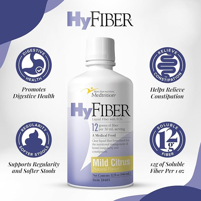 Medtrition HyFiber Daily Liquid Fiber for Regularity and Soft Stools, 12 Grams Soluble Fiber, 32 fl oz 1 Bottle