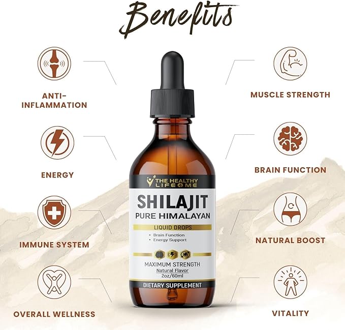 Pure Himalayan Shilajit Liquid Drops | Natural Shilajit Drops | 85+ Trace Minerals & 40% Fulvic Acid | Energy | Strength & Immunity | by the Healthy Life 4 me | 60 Day Supply