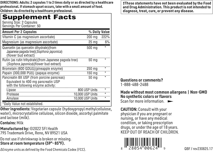 Klaire Labs Quercetin-Bromelain Forte - Immune & Seasonal Support Enzymes with Pancreatic, Proteolytic, Bromelain, Papain Enzymes & Bioflavonoids (100 Capsules)