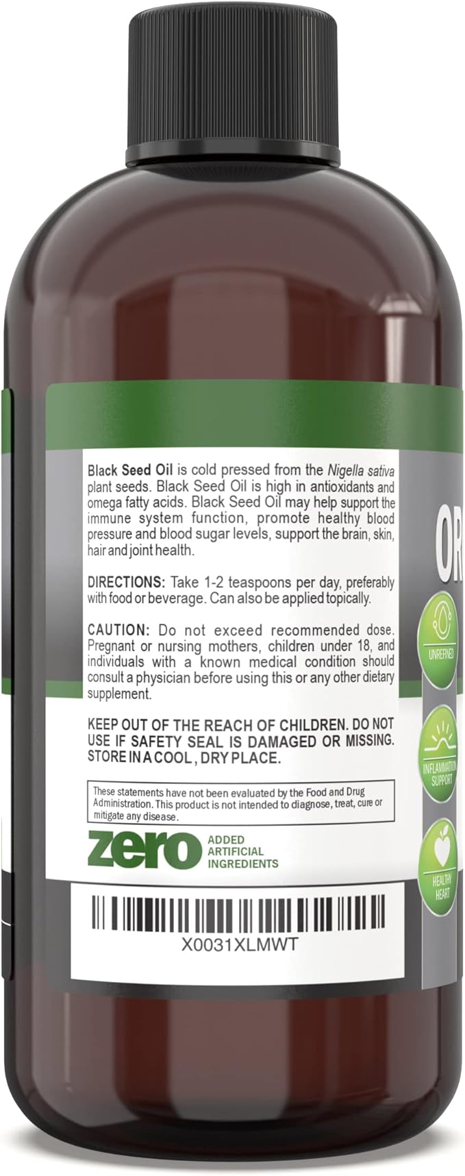 Organic Black Seed Oil - USDA Certified Organic Black Cumin Seed Oil Liquid – High Thymoquinone Content – Non-GMO and Cold-Pressed – Rich Source of Omega-6 & Omega-9 Fatty Acids - 8 Oz