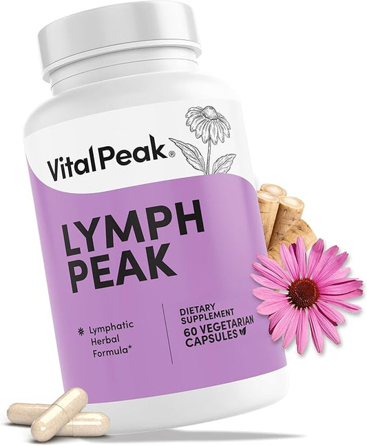Lymph Peak - Lymphatic Drainage Supplements - Lymph System Support - with Burdock Root, Echinacea Extract, Bromelain, Dandelion Extract & More - Vegan, Non GMO, Gluten Free - 60 Capsules