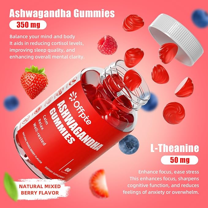 Ashwagandha Gummies for Women and Men, KSM-66 Ashwagandha Root Extract Supplement for Sleep aid, L-Theanine, GABA, Chamomile,Turmeric with Black Pepper(Natural Berry F)