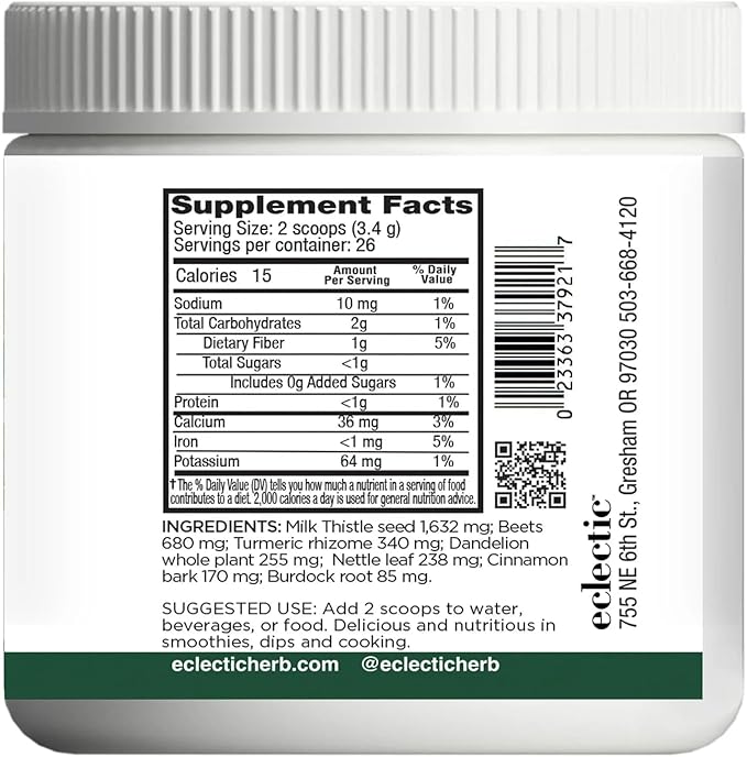 ECLECTIC INSTITUTE Raw Freeze-Dried Non-GMO Organic Liver and Gallbladder Support | Whole Food Powder with Milk Thistle, Beet Juice, Dandelion, Turmeric, Cinnamon | 90 Grams