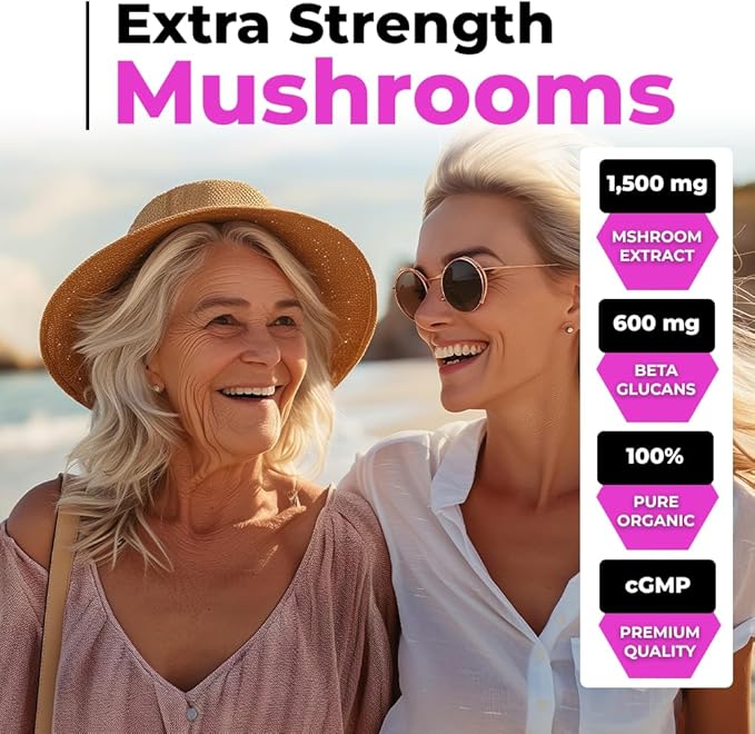 CANCER SCIENCES Women's Wellness Supplement, USDA Certified Organic Mushrooms Extract, Extra Strength 1,500 mg, High Potency 40% Beta-Glucans, Immune & Hormonal Support, Digestive Health, 120 Capsules