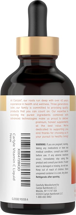 Carlyle Vitamin C Liquid | 4 fl. oz | Orange Flavor | Vegan, Non-GMO, Gluten Free Supplement