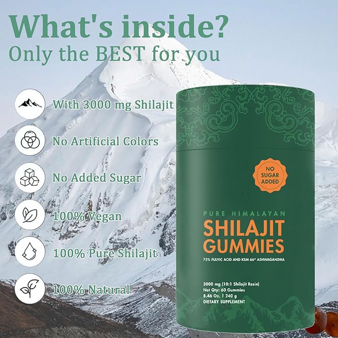 Shilajit Gummies I Shilajit for Men | Pure Himalayan Shilajit Gummies | KSM-66 Ashwagandha, Gokshura 75%+ Fulvic Acid & 85+ Trace Minerals I Non-GMO I Natural & Organic I 60 Gummy