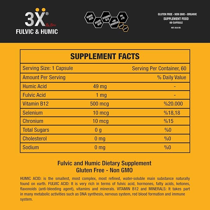 3X Fulvic and Humic Acid - 80 Minerals - Vitamin B12 - Selenium - Chromium - 60 Servings - 60 Day Supply