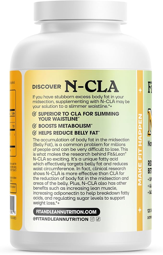 Fit & Lean N-CLA, Weight Loss Supplement, Reduces Belly Fat Better Than CLA, Boost Metabolism, Supports Lean Muscle, Stimulant Free, Non Conjugated Linoleic Acid, 120 Servings (Packaging May Vary)