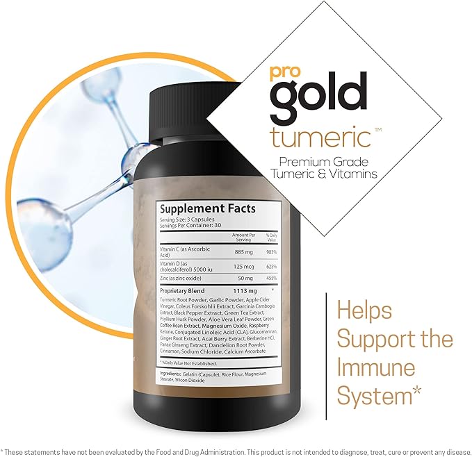 Pro Gold Turmeric - Premium Grade Turmeric & Vitamins - Phytonutrient & Antioxidant Rich Formula - Promote Mobility & Joint Health - Support Healthy Immune System - Promote Circulation & Bone Health