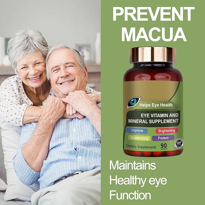 Lutein Eye Vitamin & Mineral Supplement, Zeaxanthin, Supports Eye Strain, Support Eye Health with Vitamins C & E, Vegan Eye Vitamins Supplement - 90 Capsules