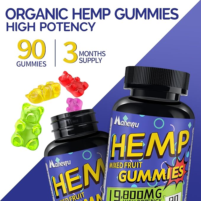 Hemp Gummies High Potency - Pure Extra Strength Organic Hemp Oil Extract - Vegan Non-GMO Formula Edibles, Support Adults Relaxation - Made in USA
