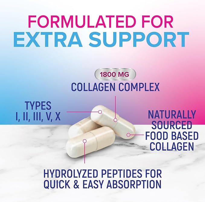 Collagen Peptides for Women & Men - Type I, II, III, V, X Multi Collagen Pills, Hydrolyzed Collagen Peptides Supplements, Nature's Hair, Skin, Nail, and Joint Support Supplement, Non-GMO, 60 Capsules