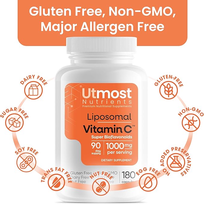 Liposomal Vitamin C - 1000MG VIT C & 100MG Super Bioflavonoid Complex for Enhanced Wellness | Antioxidant Supplement with Natural Raw Ingredients for Adults | Advanced Support | Non-GMO (180 capsules)
