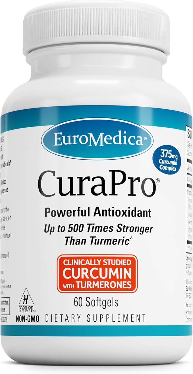 Euromedica CuraPro - Antioxidant Supplement for Brain & Immune Health Support - Dietary Supplement with Curcumin & Turmeric Essential Oil - Herbal Liver Support - 60 Softgels