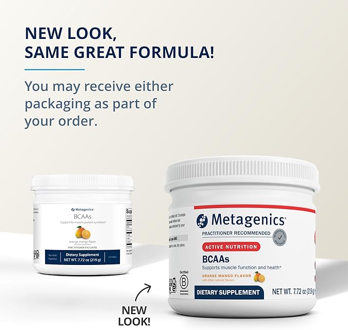 Metagenics BCAAs Powder 7.72 oz (219 g), Orange Mango Flavor, 30 Servings - Non-GMO, Gluten Free, Vegetarian
