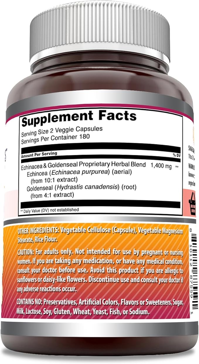 Amazing Formulas Echinacea with Goldenseal Supplement | 1400 Mg Per Serving | 360 Veggie Capsules |Non-GMO | Gluten Free | Made in USA